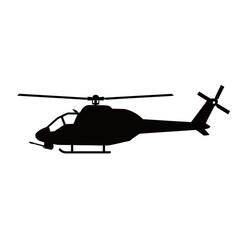 Black and white silhouette vector of helicopter on white background
