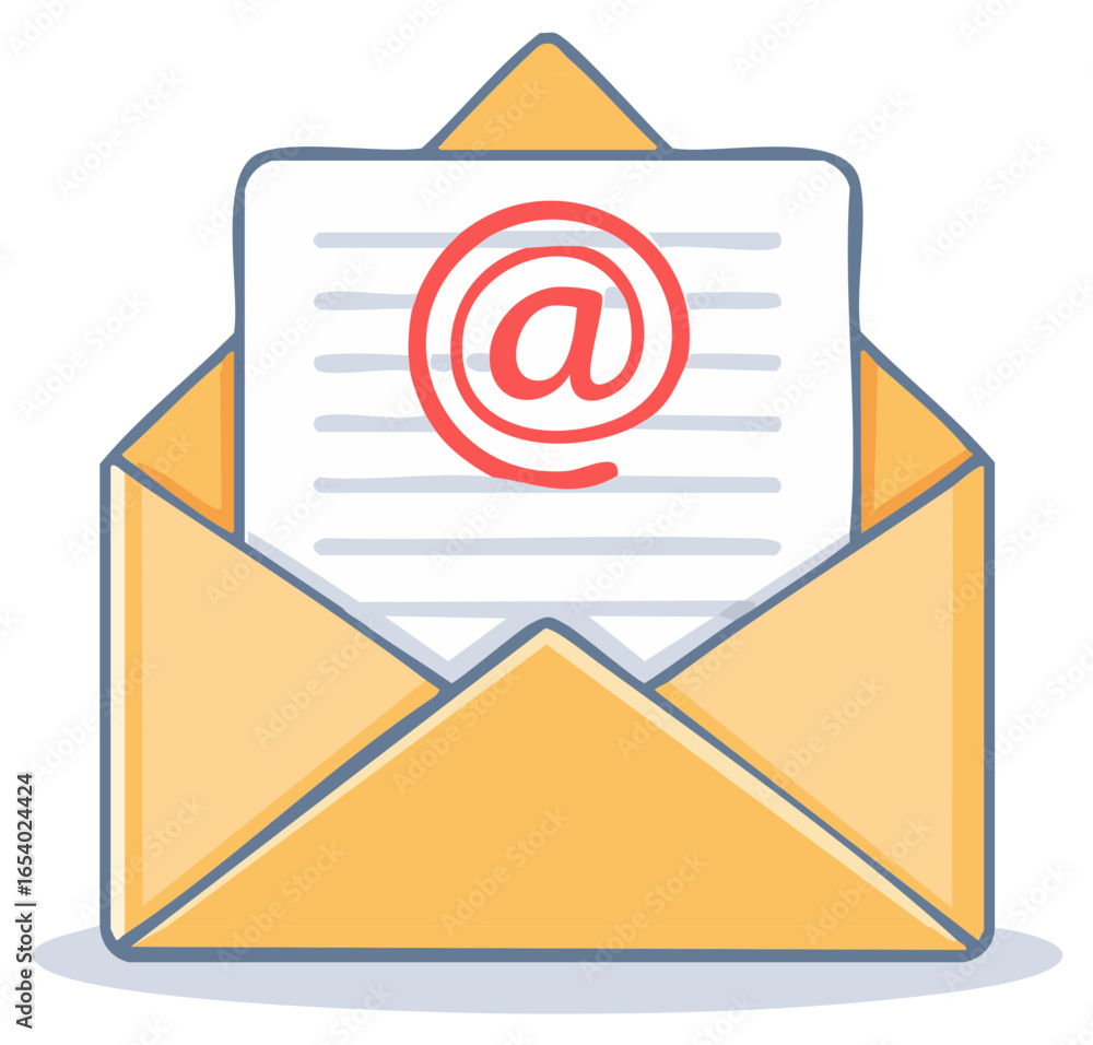 Poster cartoon envelope with email symbol shows an open message communication