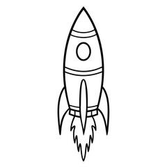 Obraz premium Rocket Line Art Outline Flying Spaceship on a White Background