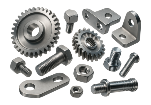 Assortment of metal machine components.