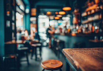 Blurred interior of a bustling cafe