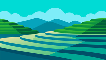 Discover a Landscape of Terraced Square Rice Paddies Filled with Water