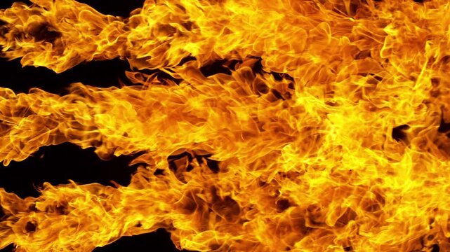 Super Slow Motion Shot of Fire Blasts Isolated on Black Background at 1000fps.