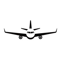 Black and white silhouette vector of airplane on white background