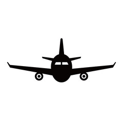Black and white silhouette vector of airplane on white background
