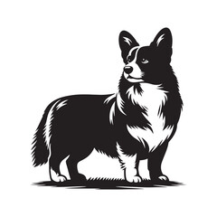 Elegant Pembroke Welsh Corgi vector silhouette artwork showcasing the breed’s short legs, long body, perky ears, and loyal charm, perfect for design, branding, decor, or creative projects.
