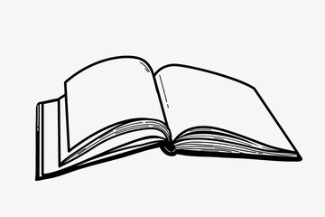 Open book doodle clipart, cute black & white illustration