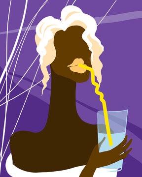 Abstract modern illustration of woman drinking from a glass with straw