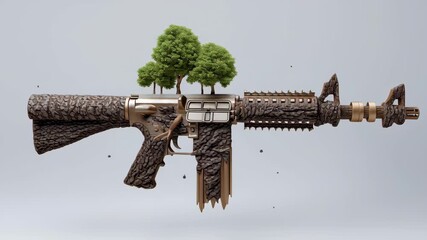 Anti war and peace concept, Conceptual artwork blending nature and firearms.