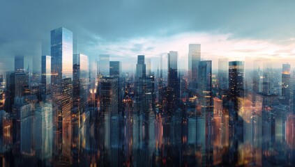Obraz premium Aerial cityscape panorama at dawn or dusk