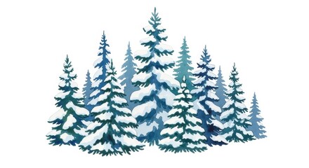 Obraz premium Snowladen evergreens against a white backdrop