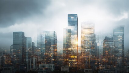 Fototapeta premium Modern city skyline at dawn