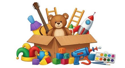 Obraz premium Toys overflow from cardboard container