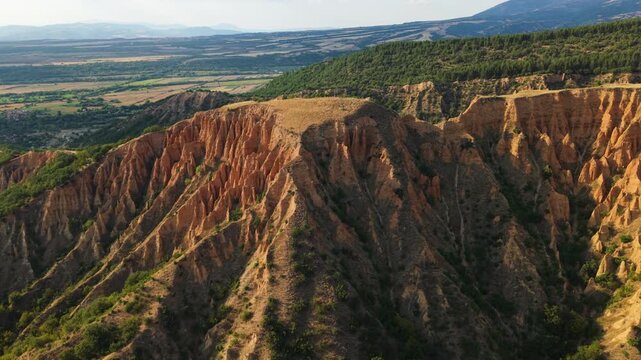 Aerial Scenic View of Stob Earth Pyramids Bulgaria Natural Attraction