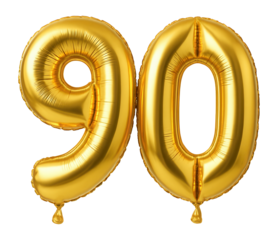 Gold number 90 balloons for celebration.