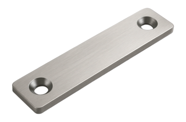 Flat straight bracket with countersunk holes for woodworking.