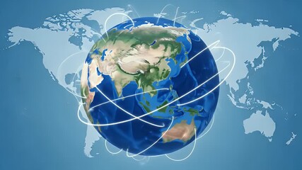 Globe with white lines connecting locations on a map - Powered by Adobe