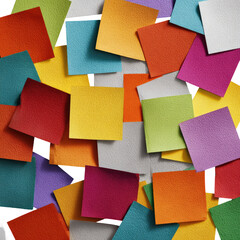Fototapeta premium Pile of colorful sticky notes, scattered on neutral background. Many colors displayed