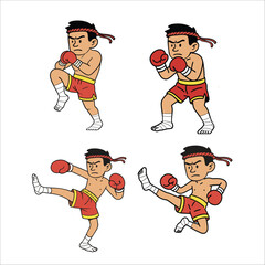 Muay Thai Fighter Vector Set  Four Dynamic Action Poses