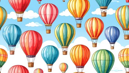 seamless pattern with hot air balloons in cartoon illustration