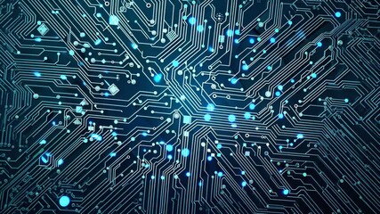 Cyber Futuristic Circuit Board Background, Blue-Green AI Tech Vector - Powered by Adobe