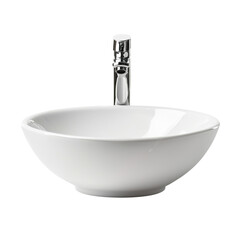 A modern bathroom sink with an oval ceramic vessel, signage display on clean on transparent png background. Ai generated