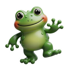 Fototapeta premium Adorable Cartoon Frog Waving Hello, isolated on a Transparent Background