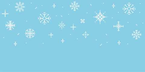 Pixel snowflake border winter falling snow retro pixilated 8 bit game stamp. Y2k snow divider, minimal and simple. Holiday flake ornament. Simple crystal ornament