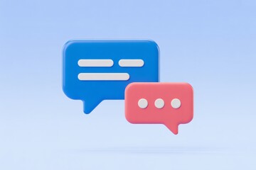 blue pink speech bubbles text lines dots light blue background 3D chat communication icon
