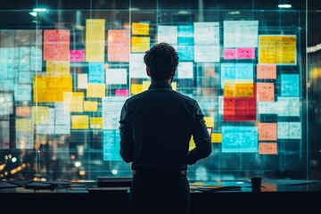 Person working on customer journey mapping during a brainstorming session in a professional workspace. This image represents collaboration, strategy, and user experience, Generative AI