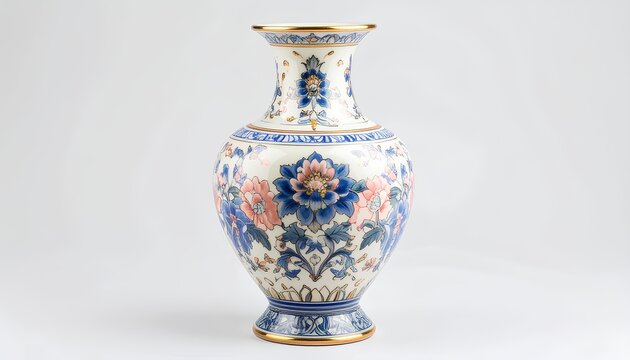 vintage porcelain flower vase isolated on a white background.