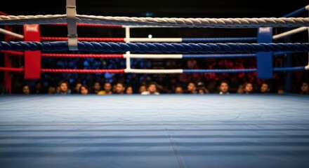 Boxing ring under bright lights, with a crowd watching the intense sporting event