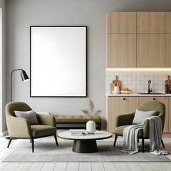 Frame Mockup – ISO A Paper Size Poster in Modern Living Room Interior, 3D Render