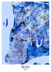 Belém Brazil City Map. city background, abstract city printable, city travel, city banner, modern city, city background, abstract watercolor paint urban background