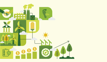 Fototapeta premium Sustainable development and green investment concept with icons. Green business, finance and investment for sustainability to reduce carbon emission. ESG for business and organization, Eco friendly.