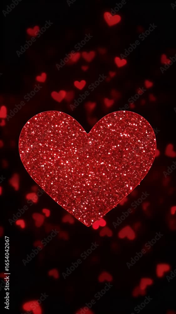 Poster sparkling glittering red heart abstract background with romantic bokeh lights