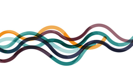 Abstract overlapping colorful wavy lines on a white background, resembling sound waves or data flow.