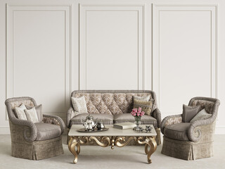 Interior with classic furniture mockup 3d rendering