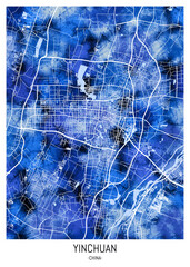 Yinchuan China City Map. city background, abstract city printable, city travel, city banner, modern city, city background, abstract watercolor paint urban background