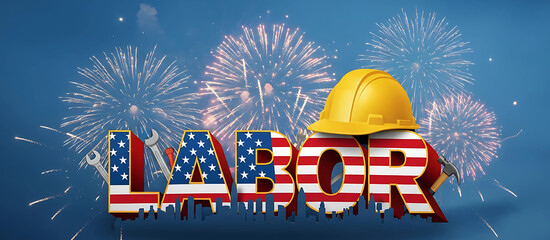 Celebrate Labor Day with a patriotic display of fireworks, tools, and American pride, honoring American workers and their achievements