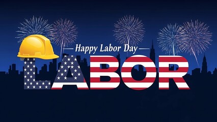 Celebrate Labor Day with festive fireworks, a hardhat, and patriotic pride in American workers and industry, a vibrant patriotic celebration