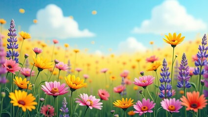 Colorful wildflowers in a sunny meadow.