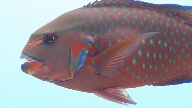 Vibrant Parrotfish with Unique Markings Swimming in Clear Ocean Water