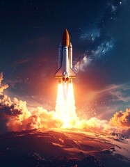 Rocket launch into starry night sky (1)