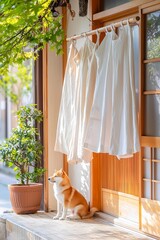 Shiba Inu Sitting Quietly at a Traditional Japanese House
