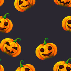 halloween seamless pattern spooky background october art design illustration watercolor painting cartoon wallpaper horror autumn holiday decoration funny orange pumpkin ghost scary creepy fun party