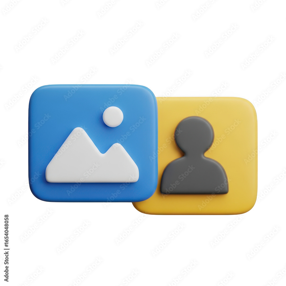 Aufkleber 3d icon of two overlapping icons, one representing an image gallery and the other a user profile, is