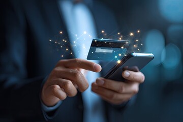 Businessman using smartphone for online transaction