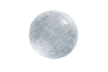 A realistic 3D rendered sphere of textured ice or frozen planet on black background.