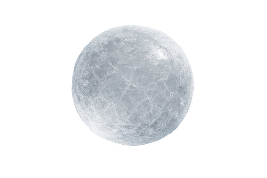A realistic 3D rendered sphere of textured ice or frozen planet on black background.